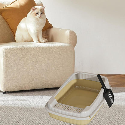 Cat Litter Box Cats Toilet,Detachable,Open Top Pet Litter Tray,Kitten Potty Toilet for Small Medium Large Cats Small Pets, Light Yellow