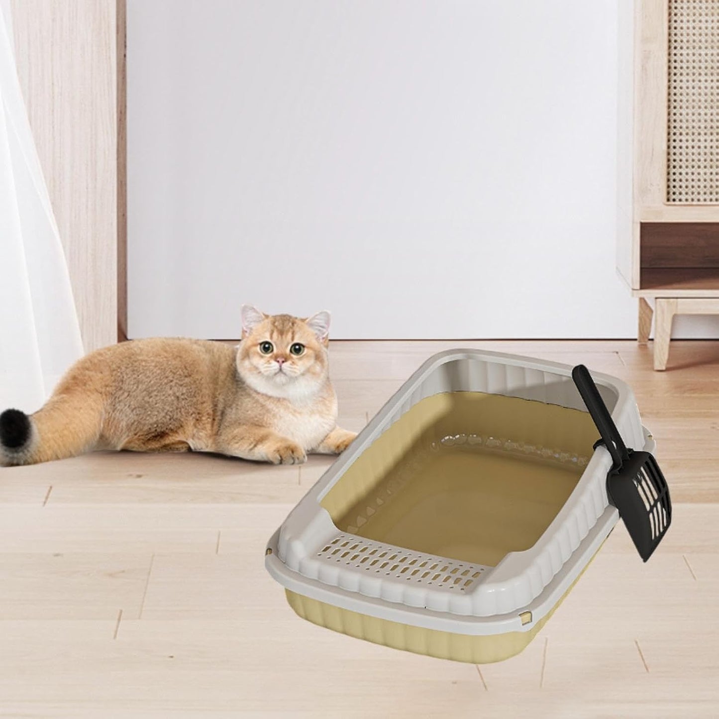 Cat Litter Box Cats Toilet,Detachable,Open Top Pet Litter Tray,Kitten Potty Toilet for Small Medium Large Cats Small Pets, Light Yellow