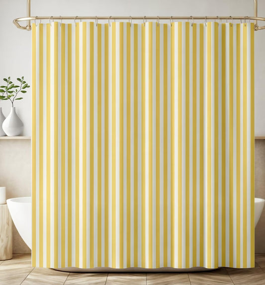 Striped Shower Curtain Cute Vintage Yellow Stripe Summer Simple Modern Abstract Art Print Waterproof Bath Curtain for Bathroom Decor with 12 Hooks 66x72 Inch