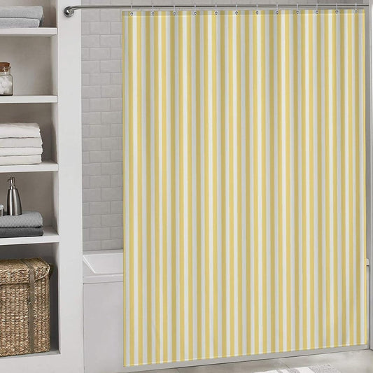 Striped Shower Curtain Cute Vintage Yellow Stripe Summer Simple Modern Abstract Art Print Waterproof Bath Curtain for Bathroom Decor with 12 Hooks 66x72 Inch
