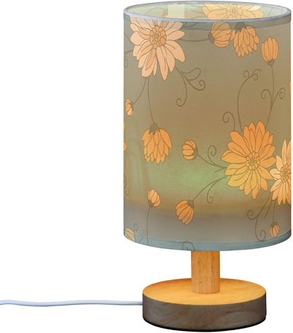 Yellow Flowers Bedside Table Lamp with USB Ports, LED Nightstand Desk Lamp with Flaxen Fabric Shade & Wood Base for Bedroom, Living Room,Office Dorm