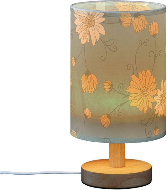 Yellow Flowers Bedside Table Lamp with USB Ports, LED Nightstand Desk Lamp with Flaxen Fabric Shade & Wood Base for Bedroom, Living Room,Office Dorm