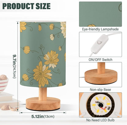 Yellow Flowers Bedside Table Lamp with USB Ports, LED Nightstand Desk Lamp with Flaxen Fabric Shade & Wood Base for Bedroom, Living Room,Office Dorm