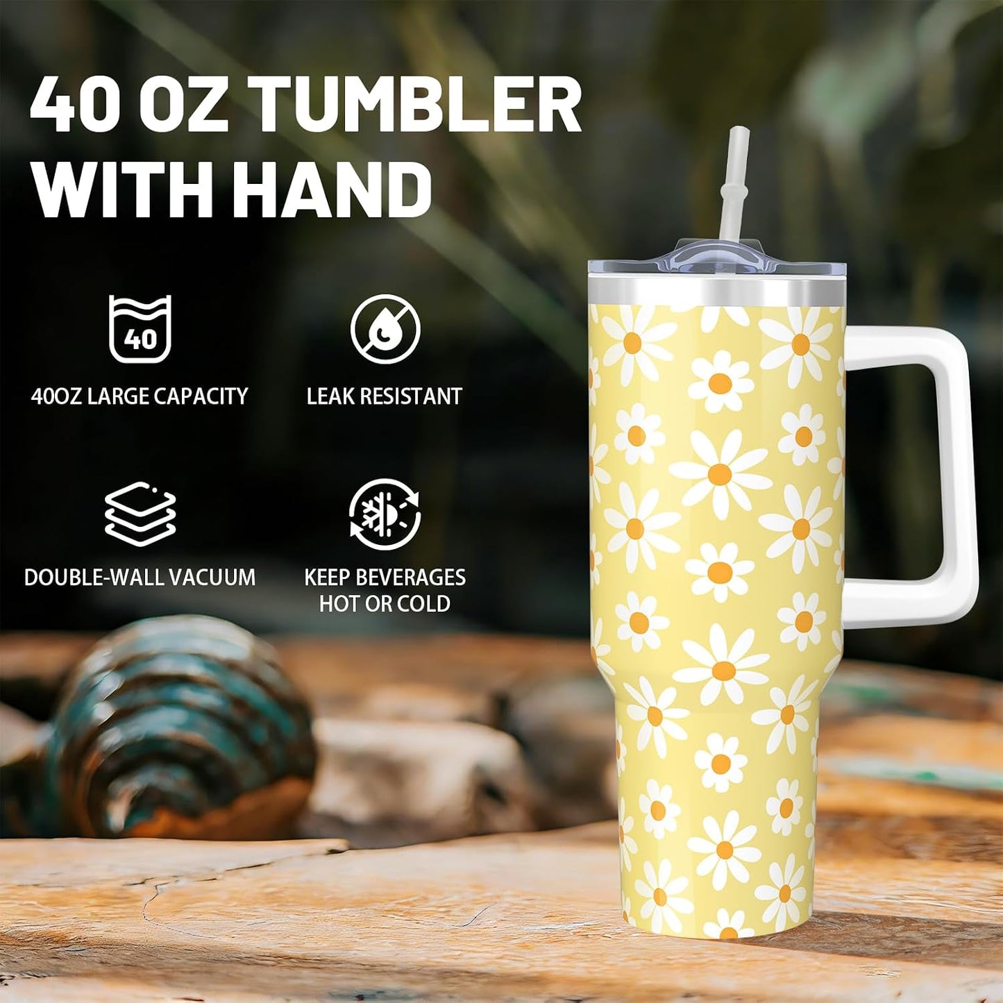40oz Lemon Tumbler with Handle Cup, Lemon Gifts for Women | Cute Yellow Lemon Stainless Steel Leak-proof Cup Water Bottle Tumbler, Lemon Gifts for Women Birthday Christmas Mothers Day