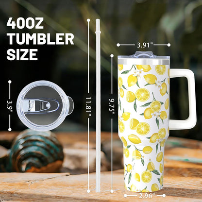 40oz Lemon Tumbler with Handle Cup, Lemon Gifts for Women | Cute Yellow Lemon Stainless Steel Leak-proof Cup Water Bottle Tumbler, Lemon Gifts for Women Birthday Christmas Mothers Day