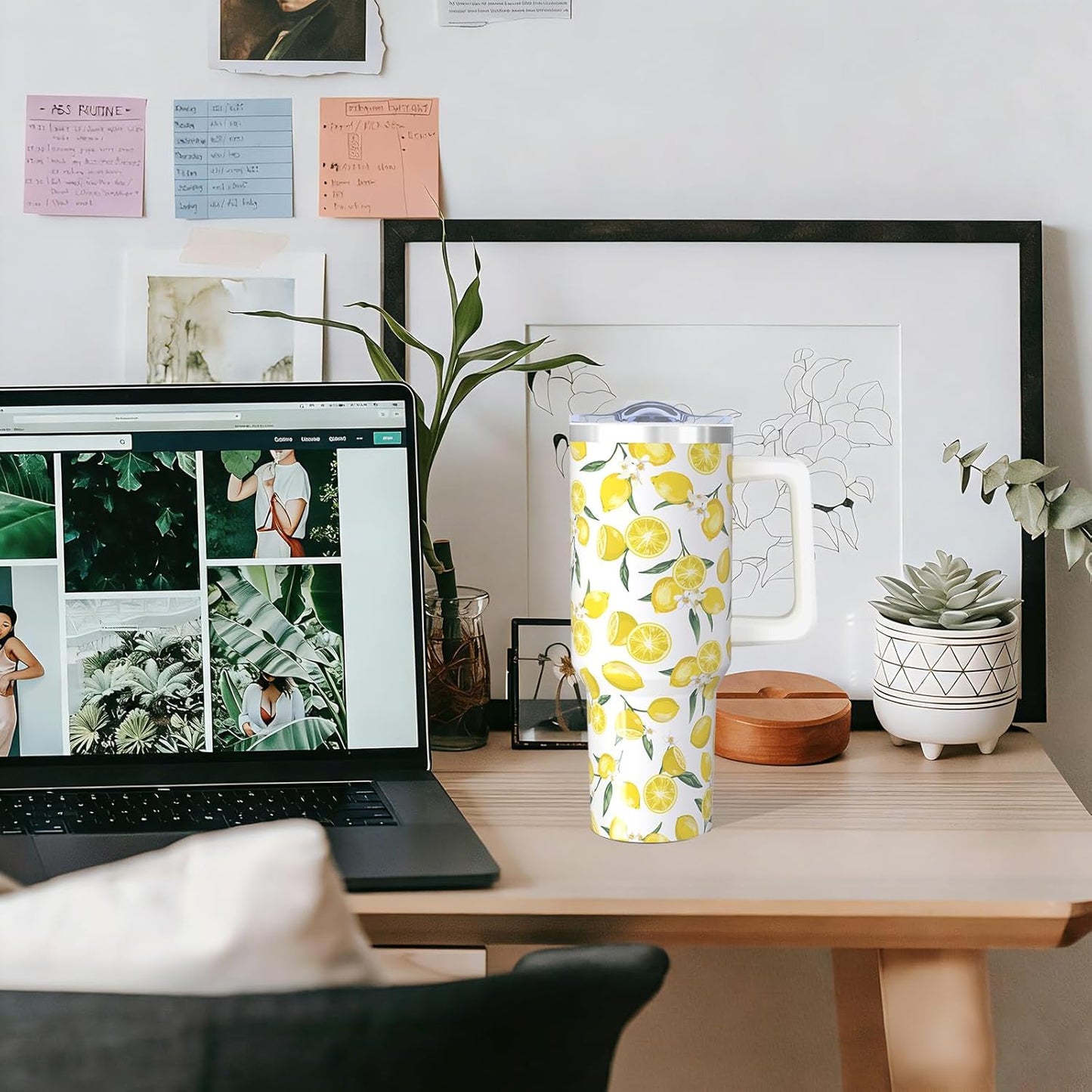 40oz Lemon Tumbler with Handle Cup, Lemon Gifts for Women | Cute Yellow Lemon Stainless Steel Leak-proof Cup Water Bottle Tumbler, Lemon Gifts for Women Birthday Christmas Mothers Day