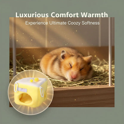 Hamster Cave Bed with Tunnel, Hangable Small Animal Hideout in Crystal Soft Polyester, Warm Yellow and White Plush House for Guinea Pig, Chinchilla, Ferret, Gerbil