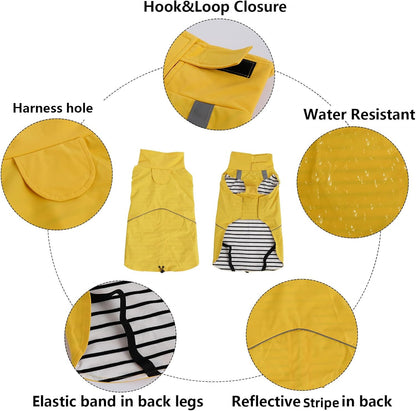 Dachshund Raincoat Weiner Dog Clothes Suitable for Dachshunds Corgi, Weiner, Dog Waterproof Coat with Reflective Stripe underbelly Protection - Yellow - XL