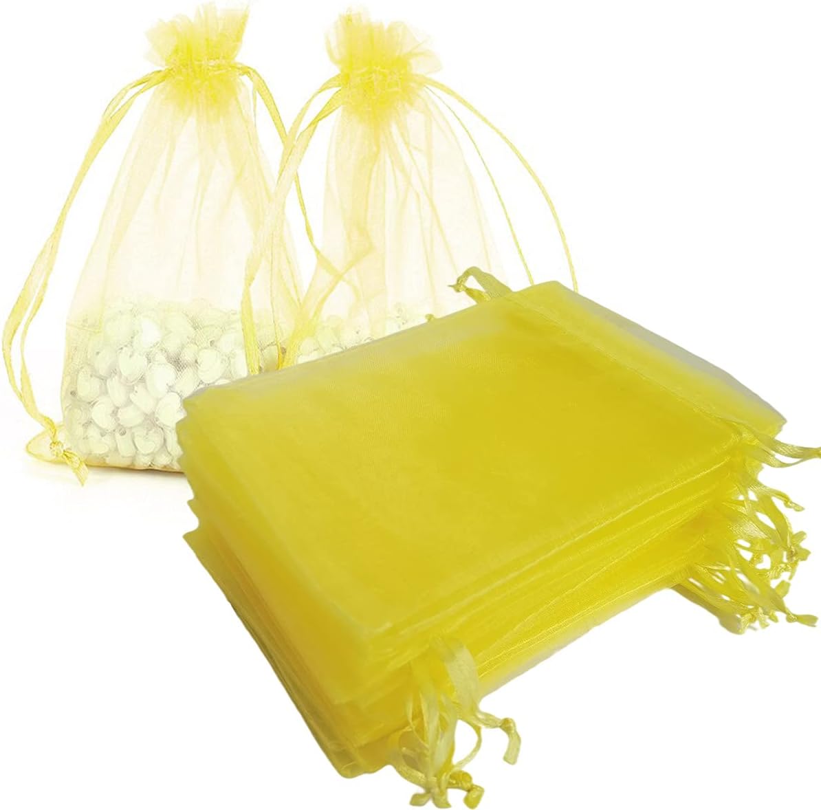 5x7 Inch Sheer Organza Gift Bags with Drawstring,Set of 50 Yellow | Sachet for Jewelry,Candy,Fabric Mesh Storage Containers Pouches for Baby Shower,Birthday,Party Favors,Wedding,Bridal Shower
