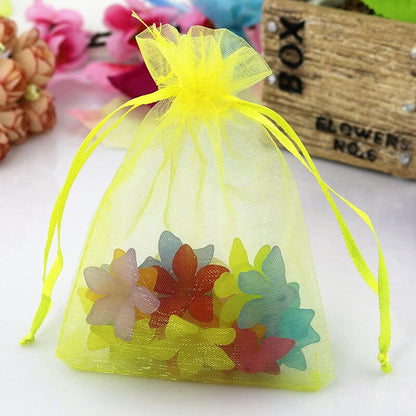 5x7 Inch Sheer Organza Gift Bags with Drawstring,Set of 50 Yellow | Sachet for Jewelry,Candy,Fabric Mesh Storage Containers Pouches for Baby Shower,Birthday,Party Favors,Wedding,Bridal Shower