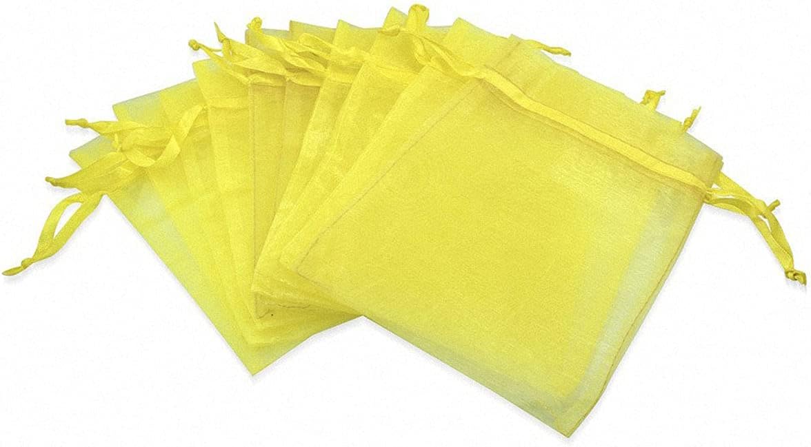 5x7 Inch Sheer Organza Gift Bags with Drawstring,Set of 50 Yellow | Sachet for Jewelry,Candy,Fabric Mesh Storage Containers Pouches for Baby Shower,Birthday,Party Favors,Wedding,Bridal Shower