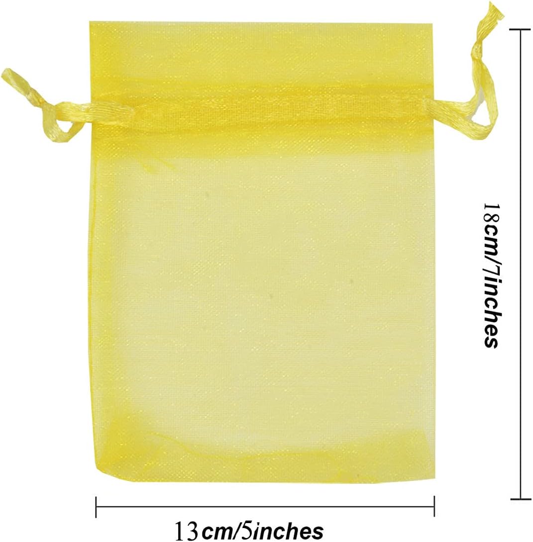 5x7 Inch Sheer Organza Gift Bags with Drawstring,Set of 50 Yellow | Sachet for Jewelry,Candy,Fabric Mesh Storage Containers Pouches for Baby Shower,Birthday,Party Favors,Wedding,Bridal Shower