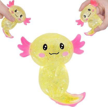 Axolotl Squishy Stress Relief Toy Glitter Fidget Toys Cute Axolotl Toy Fidget Toys Adults Fidget Toy for Kids Youth Adult, Party Favors Anxiety Relief Squishy Toys(Yellow)