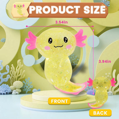 Axolotl Squishy Stress Relief Toy Glitter Fidget Toys Cute Axolotl Toy Fidget Toys Adults Fidget Toy for Kids Youth Adult, Party Favors Anxiety Relief Squishy Toys(Yellow)