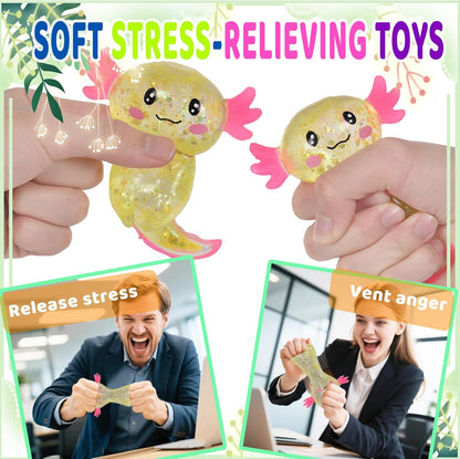 Axolotl Squishy Stress Relief Toy Glitter Fidget Toys Cute Axolotl Toy Fidget Toys Adults Fidget Toy for Kids Youth Adult, Party Favors Anxiety Relief Squishy Toys(Yellow)