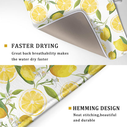 Lemon Dish Drying Mat for Kitchen Counter Spring Summer Microfiber Absorbent Dish Draining Reusable Washable Foldable Extra Large 18"x24"