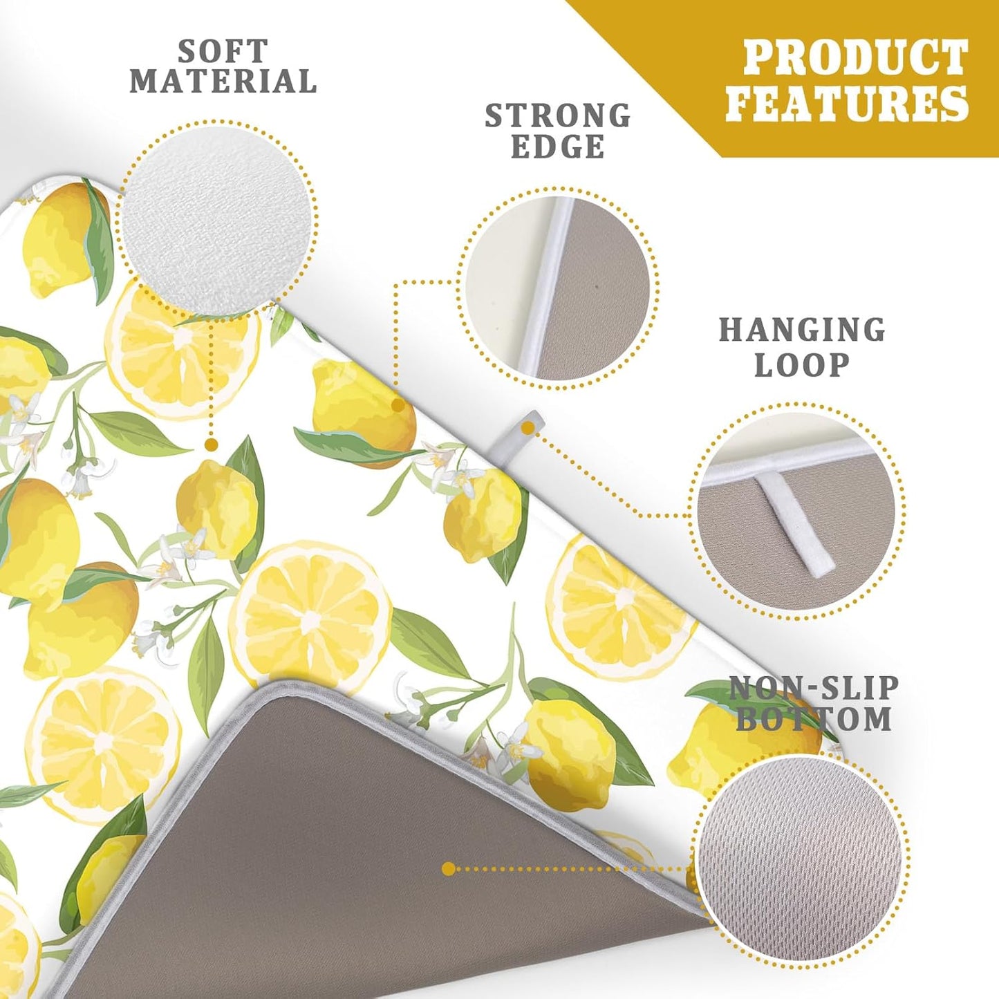 Lemon Dish Drying Mat for Kitchen Counter Spring Summer Microfiber Absorbent Dish Draining Reusable Washable Foldable Extra Large 18"x24"