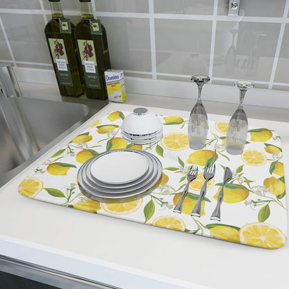 Lemon Dish Drying Mat for Kitchen Counter Spring Summer Microfiber Absorbent Dish Draining Reusable Washable Foldable Extra Large 18"x24"