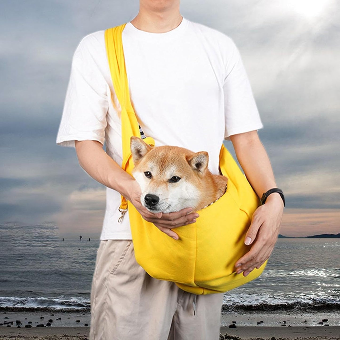 Pet Carrier Sling – Yellow/Black Cloth, Reversible Bag, Hand Free Dog | Perfectly Great For Outdoor Travel Walk, Small Carry, Subway
