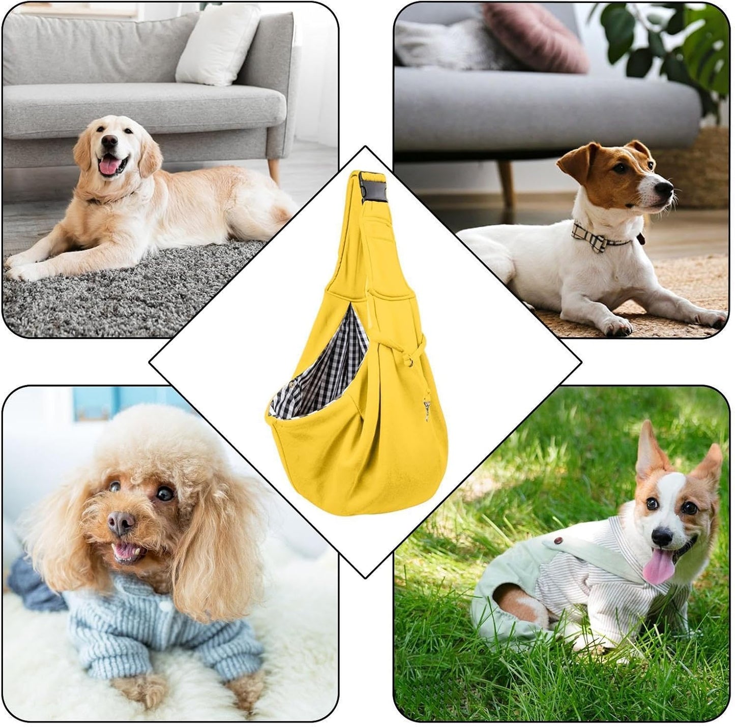 Pet Carrier Sling – Yellow/Black Cloth, Reversible Bag, Hand Free Dog | Perfectly Great For Outdoor Travel Walk, Small Carry, Subway