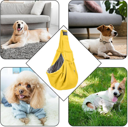 Pet Carrier Sling – Yellow/Black Cloth, Reversible Bag, Hand Free Dog | Perfectly Great For Outdoor Travel Walk, Small Carry, Subway