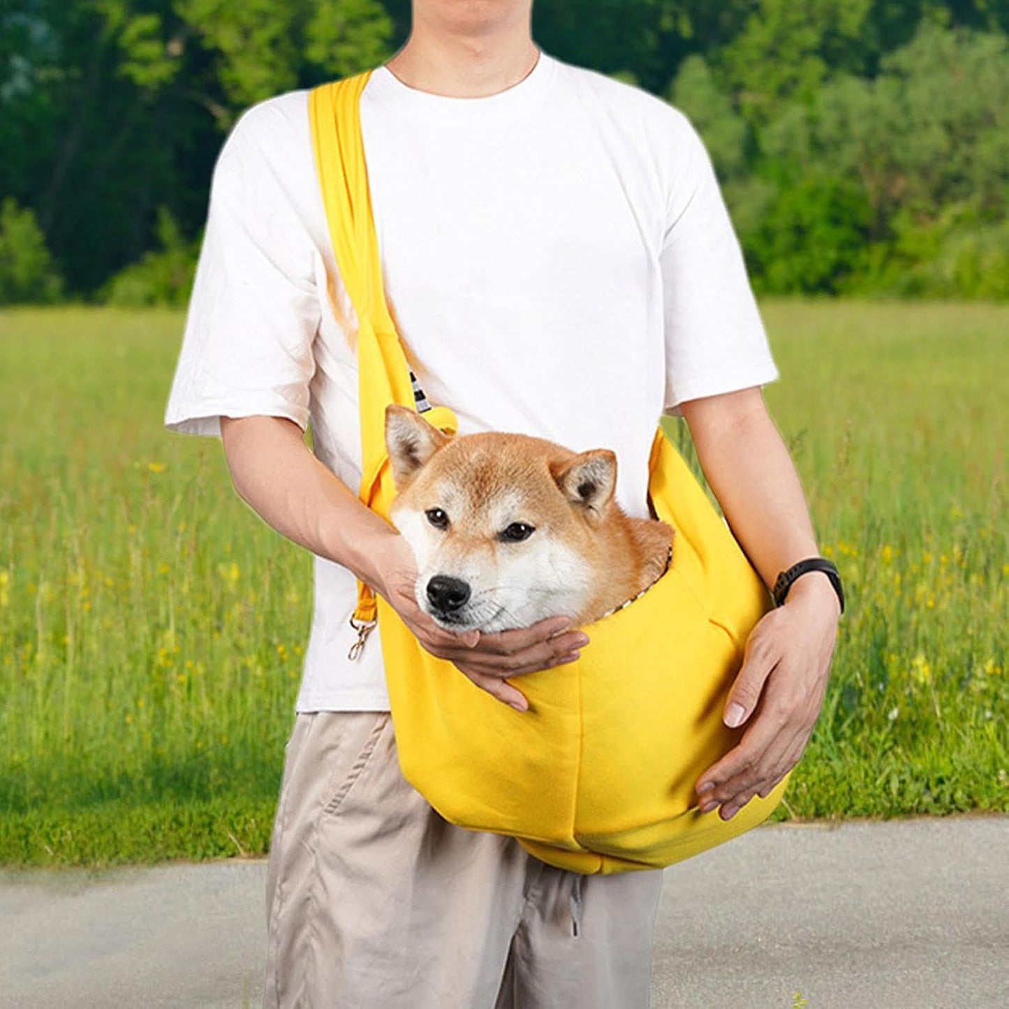 Pet Carrier Sling – Yellow/Black Cloth, Reversible Bag, Hand Free Dog | Perfectly Great For Outdoor Travel Walk, Small Carry, Subway