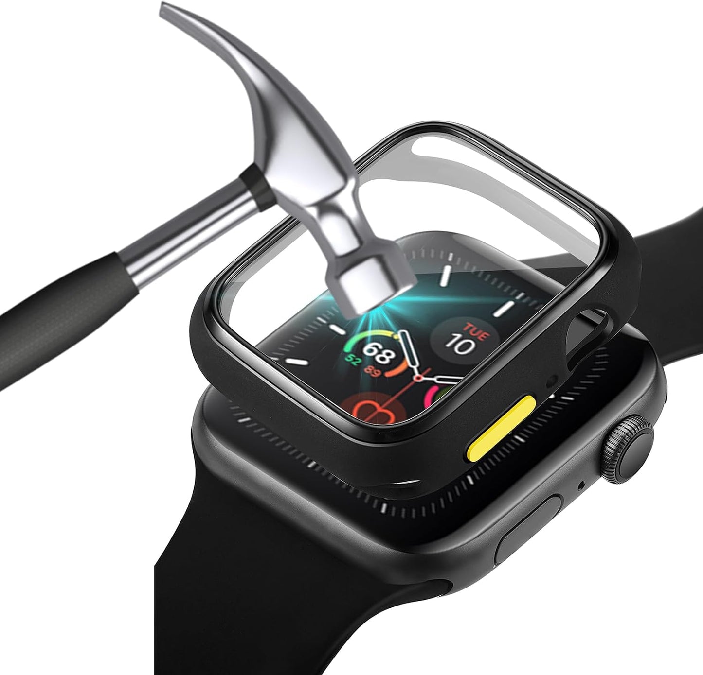 Case Compatible with Apple Watch 4/5/6/SE 44MM with Tempered Glass Screen Protector, Full Coverage Bumper Cover for iWatch Smartwatch Accessories Black+Yellow