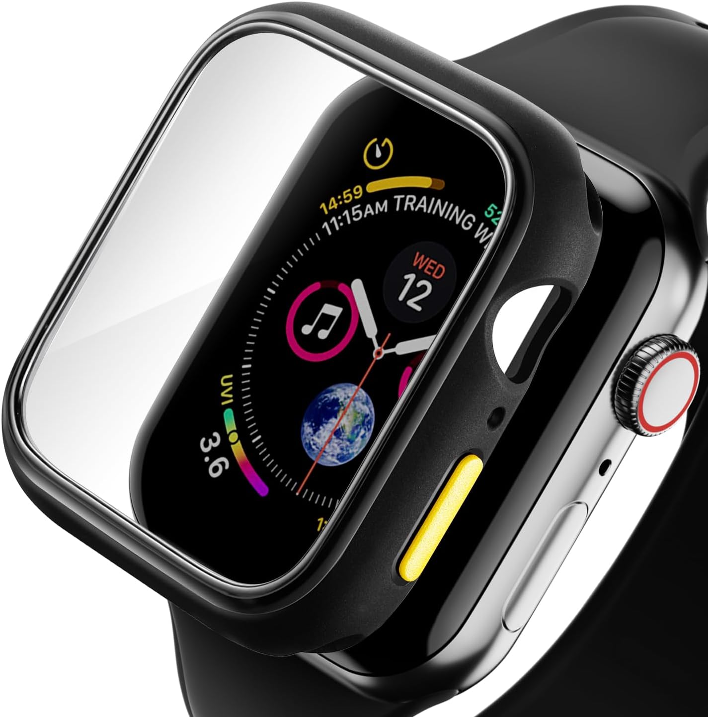 Case Compatible with Apple Watch 4/5/6/SE 44MM with Tempered Glass Screen Protector, Full Coverage Bumper Cover for iWatch Smartwatch Accessories Black+Yellow