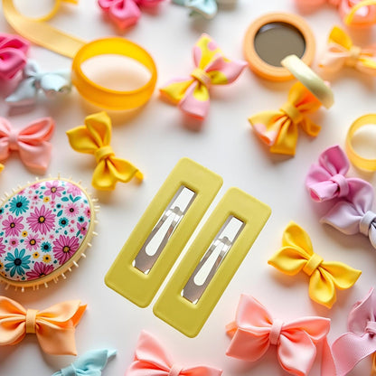 2Pcs Yellow Fashion Styling Hair Clips for Women and GirlsWoman Matte Candy Color Square Buckle Bangs Hairpin Hair Clip Barrette Hair Clips