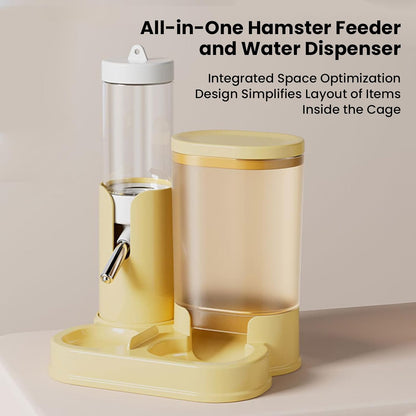 2 in 1 Hamster Water Bottle, Automatic Feeder, No Drip Small Animal Water Dispenser Food Bowl for Syrian Dwarf Hamsters, Gerbils, Mouse, Hedgehog, Hamster Cage Accessories (Yellow)