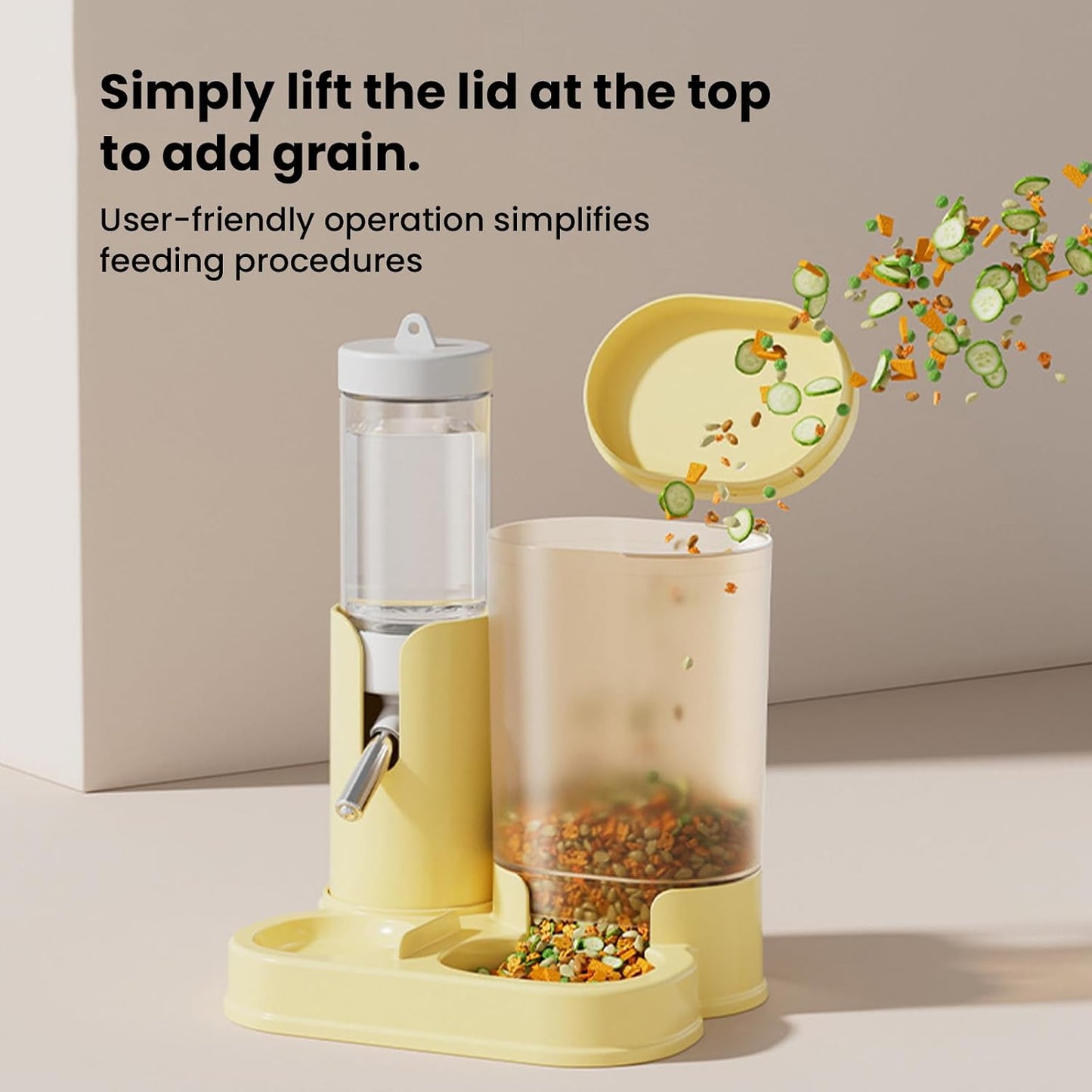 2 in 1 Hamster Water Bottle, Automatic Feeder, No Drip Small Animal Water Dispenser Food Bowl for Syrian Dwarf Hamsters, Gerbils, Mouse, Hedgehog, Hamster Cage Accessories (Yellow)