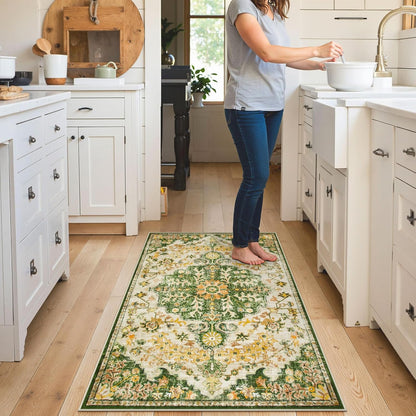 Reine Bohemian Floral Medallion Area Rug - 3x5 Soft Rug for Bedroom Living Room Mat, Cute Washable Indoor Floor Throw Carpet for Office Entry Way Apartment Dressing Room RV, Yellow/Green/Multi