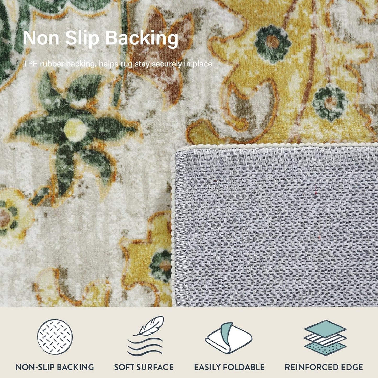 Reine Bohemian Floral Medallion Area Rug - 3x5 Soft Rug for Bedroom Living Room Mat, Cute Washable Indoor Floor Throw Carpet for Office Entry Way Apartment Dressing Room RV, Yellow/Green/Multi