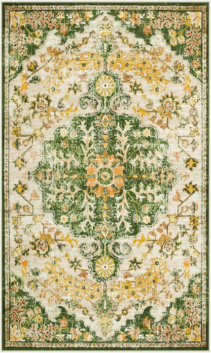 Reine Bohemian Floral Medallion Area Rug - 3x5 Soft Rug for Bedroom Living Room Mat, Cute Washable Indoor Floor Throw Carpet for Office Entry Way Apartment Dressing Room RV, Yellow/Green/Multi