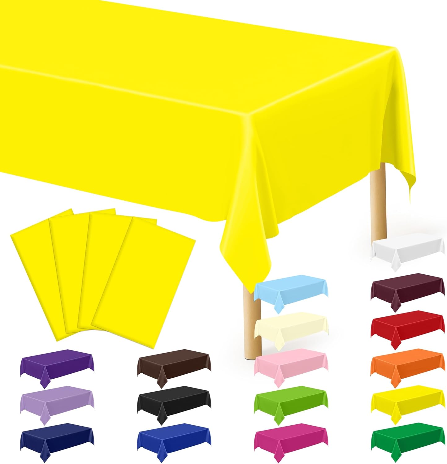 4 PCS Rectangle Tablecloth, 54 x 108 Inches Congratulations Decorations of Picnic Table Cover, Robust Yellow Table Cloth for Restaurant Party, Plastic Table Cloth of Leakproof and Waterproof