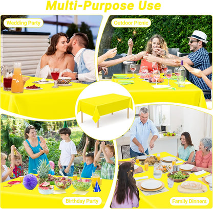 4 PCS Rectangle Tablecloth, 54 x 108 Inches Congratulations Decorations of Picnic Table Cover, Robust Yellow Table Cloth for Restaurant Party, Plastic Table Cloth of Leakproof and Waterproof