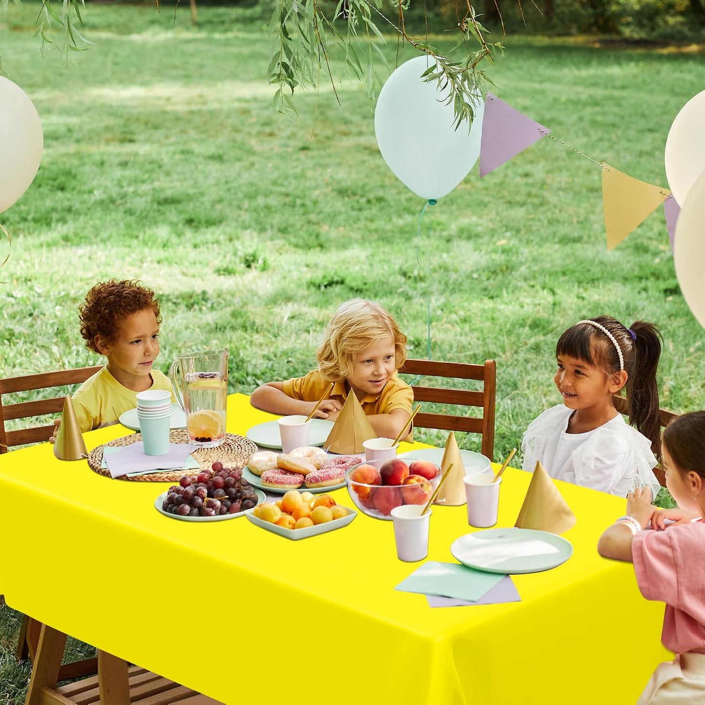 4 PCS Rectangle Tablecloth, 54 x 108 Inches Congratulations Decorations of Picnic Table Cover, Robust Yellow Table Cloth for Restaurant Party, Plastic Table Cloth of Leakproof and Waterproof