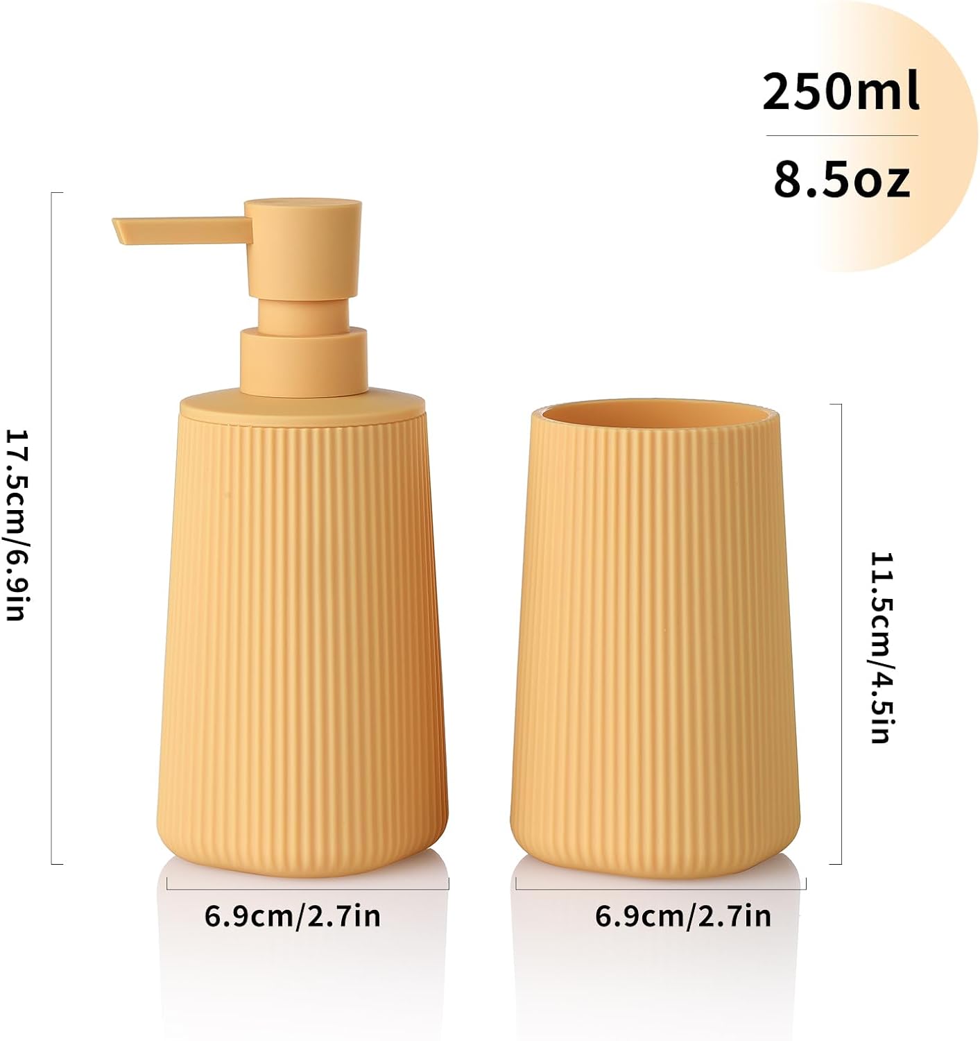 YAUKPH Bathroom Accessories Set 2 Piece Soap Dispenser and Toothbrush Holder for Bathroom Countertop Striped Yellow