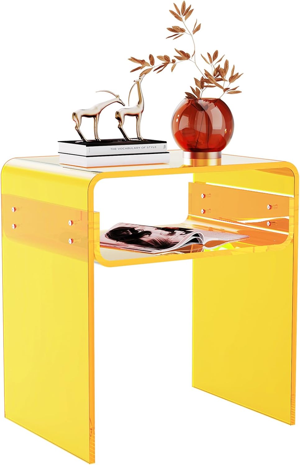 Clear Acrylic End Table 2-Tier Bedside nightstand for Living Room Bedroom Home Decor (Yellow)