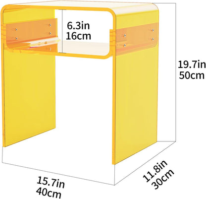 Clear Acrylic End Table 2-Tier Bedside nightstand for Living Room Bedroom Home Decor (Yellow)
