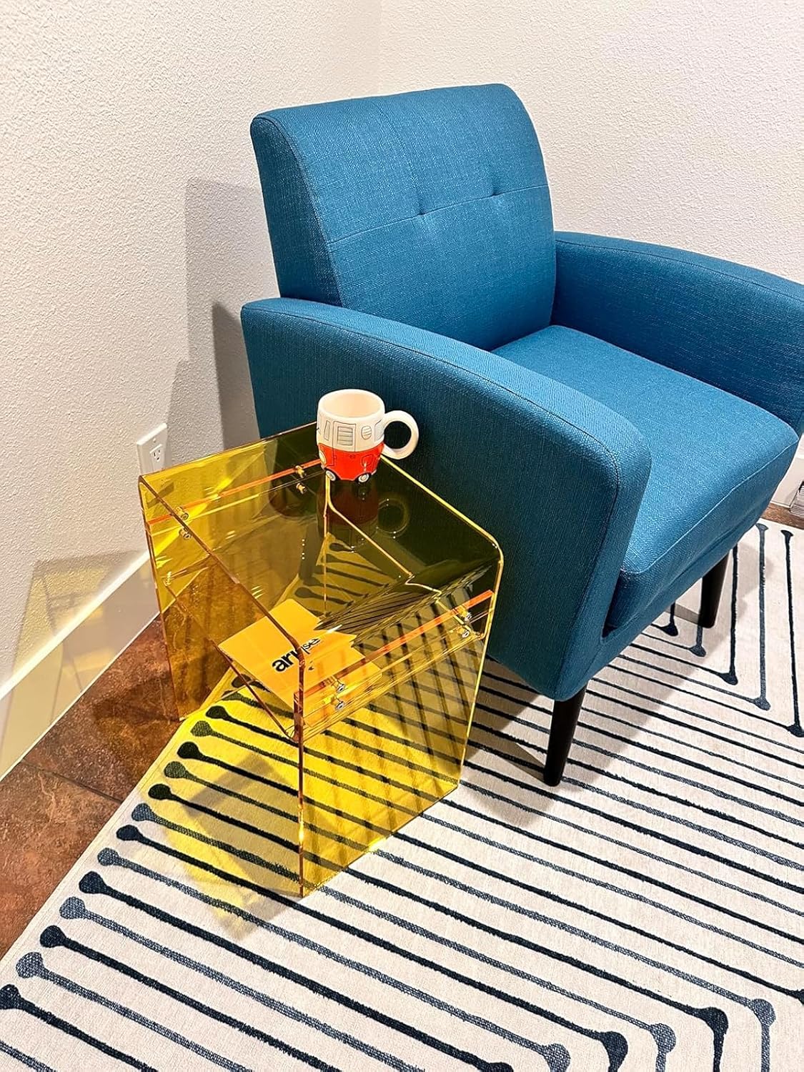 Clear Acrylic End Table 2-Tier Bedside nightstand for Living Room Bedroom Home Decor (Yellow)