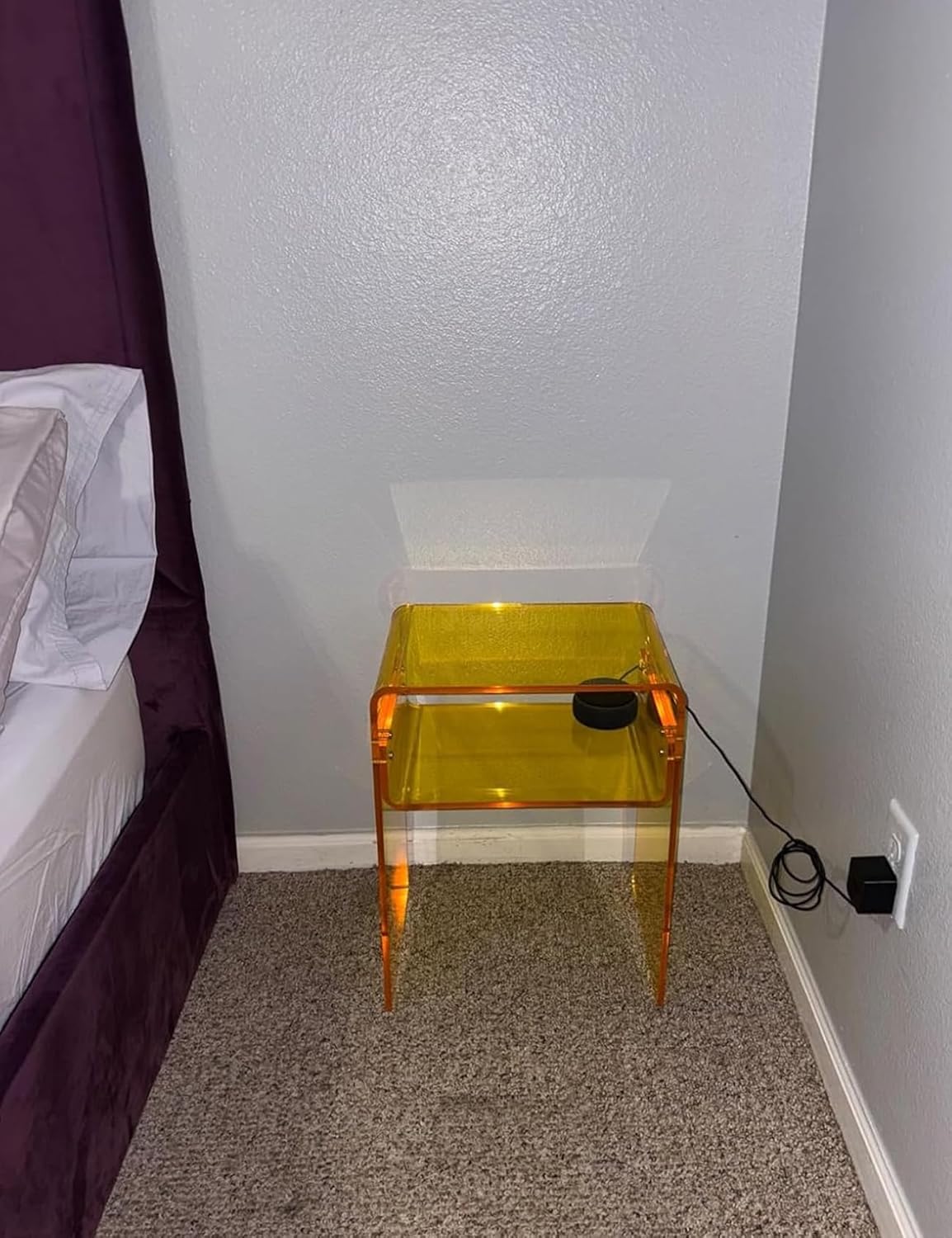 Clear Acrylic End Table 2-Tier Bedside nightstand for Living Room Bedroom Home Decor (Yellow)