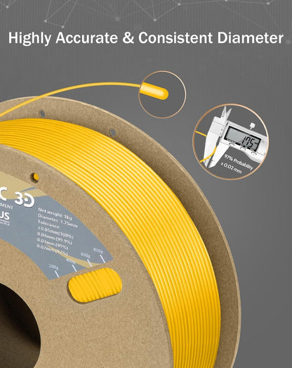 PLA+ Printer Filament 1.75mm PLA Plus Neatly Yellow | PLA Pro Tougher and Stronger, Dimensional Accuracy Probability +/- 0.02mm