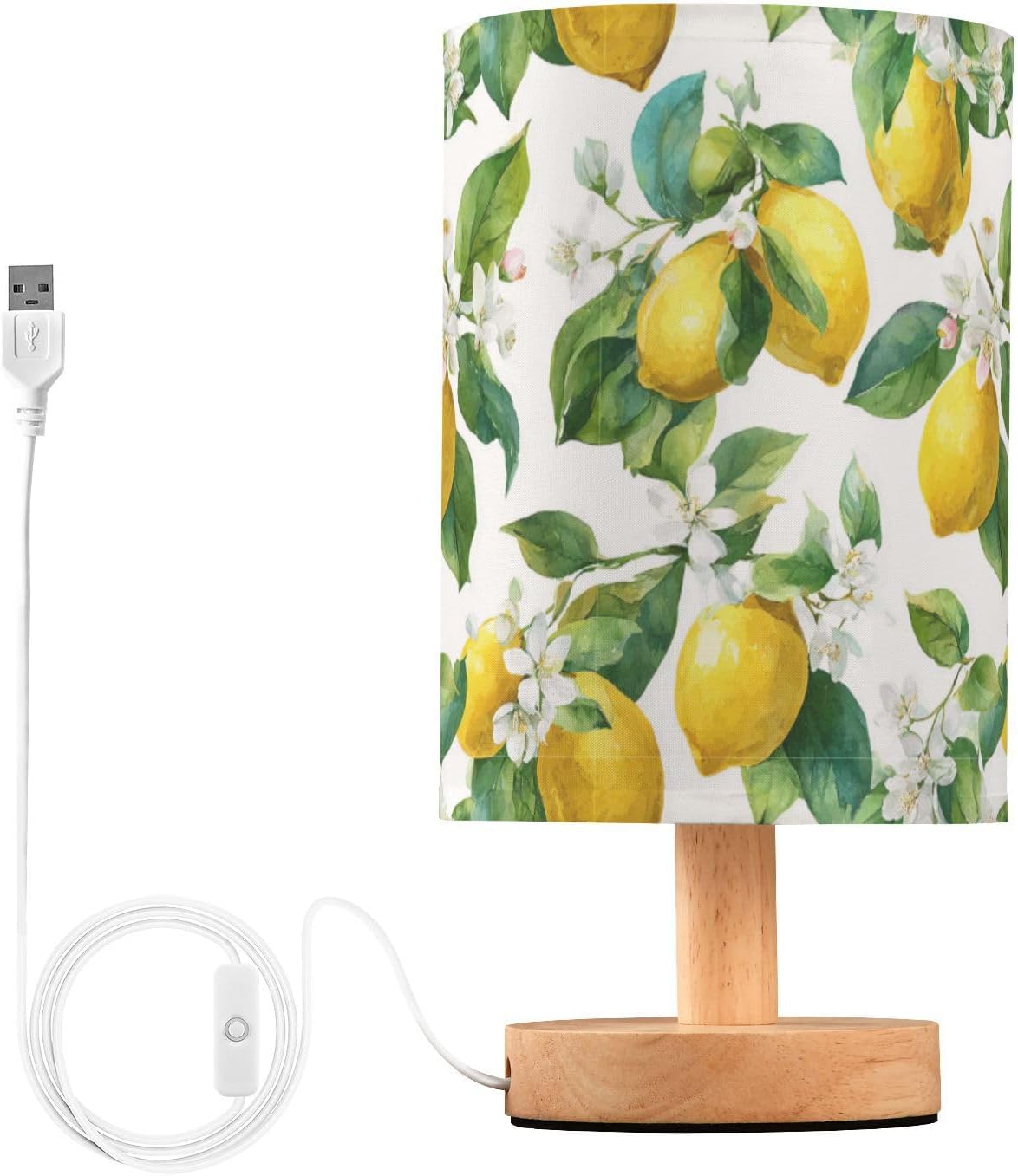 Bedside Table Lamp Lemon Yellow Citrus Fruits (13) Kids Nightstand Lamp Night Light Fabric Shade for Bedroom Living Room Home Office