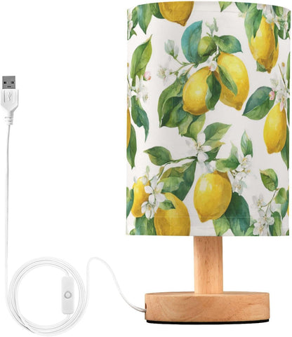 Bedside Table Lamp Lemon Yellow Citrus Fruits (13) Kids Nightstand Lamp Night Light Fabric Shade for Bedroom Living Room Home Office