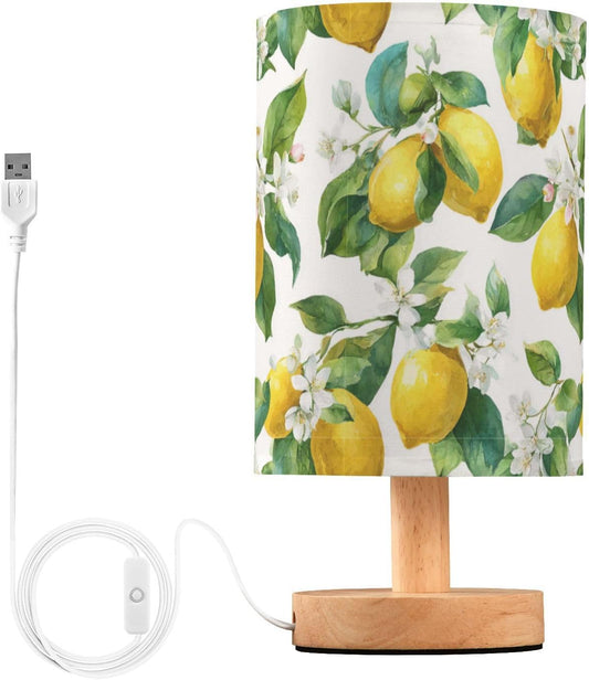 Bedside Table Lamp Lemon Yellow Citrus Fruits (13) Kids Nightstand Lamp Night Light Fabric Shade for Bedroom Living Room Home Office