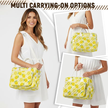 Daisy Lemon Quilted Lunch Box for Women Big Capacity Lunch Tote Bag with Bottle Holder Leakproof Insulated Sandwich Bags for Work Office Picnic Travel Camping Hiking Beach