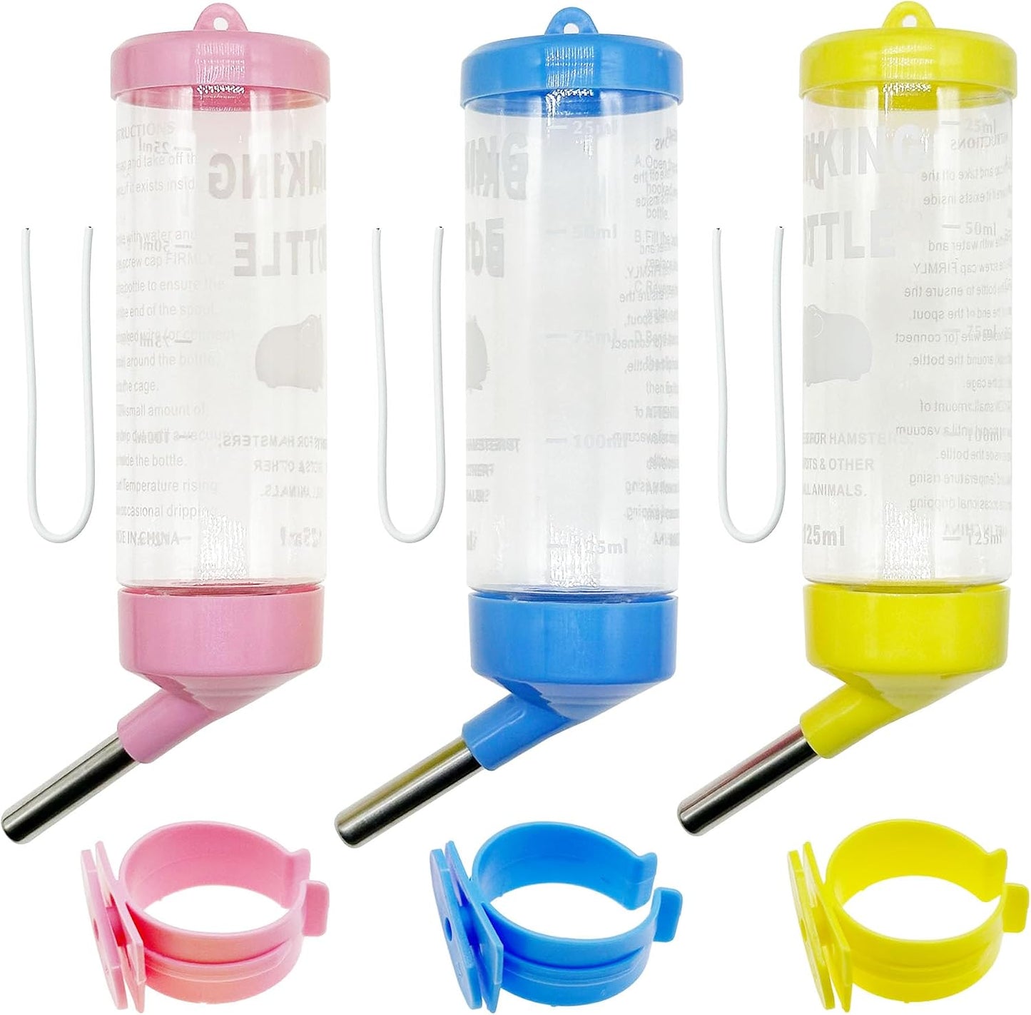 Allzone 3 PCS Hamster Water Bottles, No Drip Hanging Water Feeder Dispenser, Hanging Hamster Bottle for Guinea Pigs, Chinchillas, Rabbits