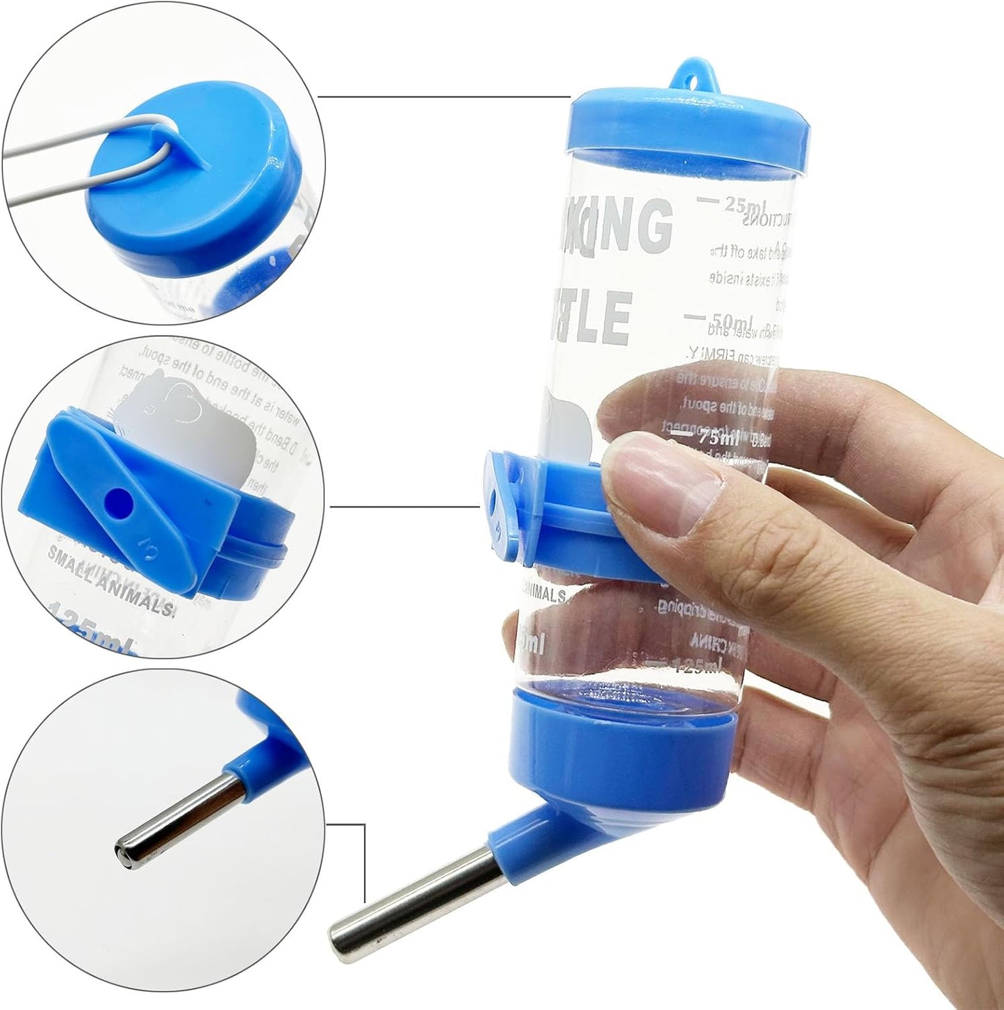 Allzone 3 PCS Hamster Water Bottles, No Drip Hanging Water Feeder Dispenser, Hanging Hamster Bottle for Guinea Pigs, Chinchillas, Rabbits