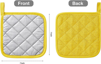 Kitchen Pot Holders Set Heat Resistant Pure Cotton Potholders Kit Trivets Large Coasters Hot Pads Terry Pot Holders for Everyday Cooking and Baking by 7 x 7 Inch (Yellow)
